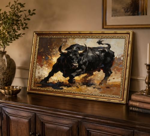 Large Framed Dynamic Black Bull Western Highland cow Canvas Wall Art - Image 7