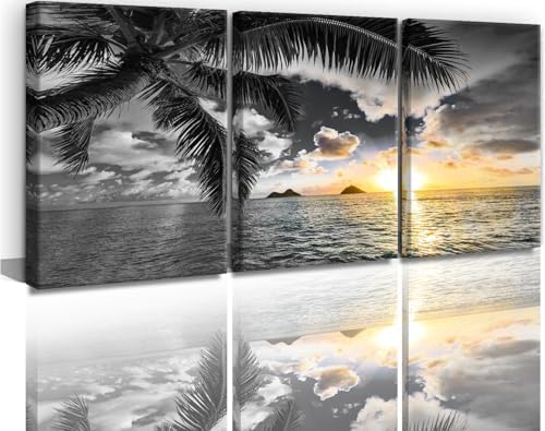 Yxbhhym Sunset Beach Canvas Wall Art Bathroom Black and White Coastal Wall by CanvasWallArtHomeDecor