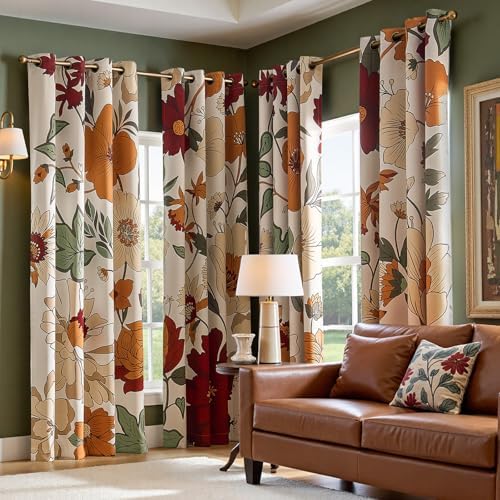 jinchan Beige Boho Floral Blackout Curtains 90 Inch Grommet 2 Panels - Image 6