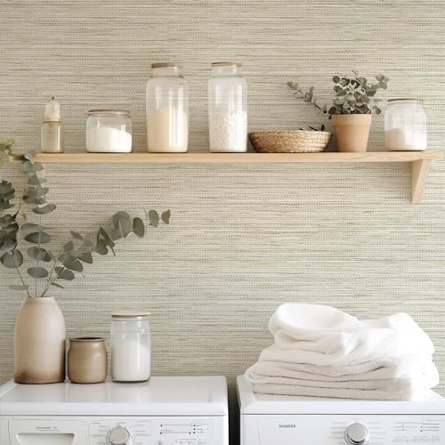 Simon&Siff Cream Textured Grasscloth Peel and Stick Wallpaper 17.7"x118" - Image 6