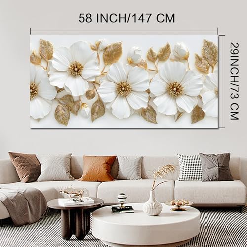 Large Canvas Wall Art for Living Room White and Gold Floral Print Painting wall - Image 6