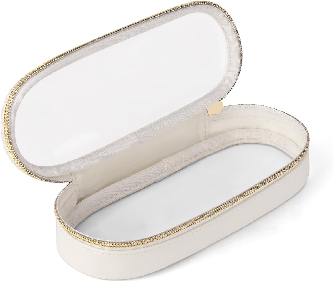 Clear Travel Makeup Brush Holder, Leather Makeup Brush Toiletry Bag, Portable Cosmetic Brush Case, Transparent Waterproof Makeup Brush Storage Bag, White, Large