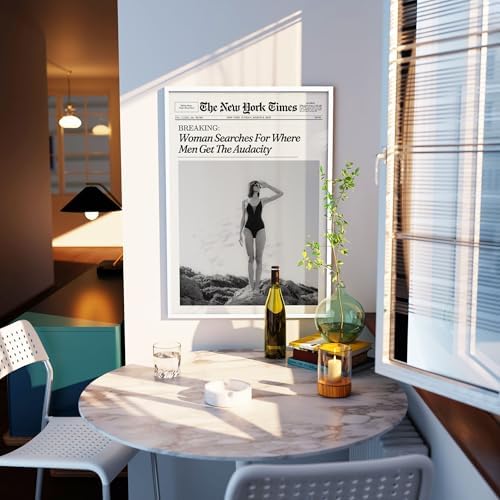 Trendy NewsPaper Wall Art 8x12in White Framed Woman Searches - Image 3