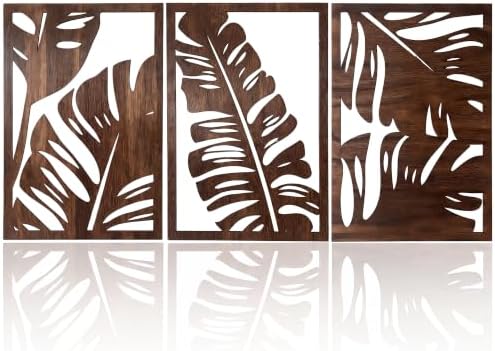 Motivilla Wood Wall Art Set of 3, Dark Leaf Decor by Motivilla
