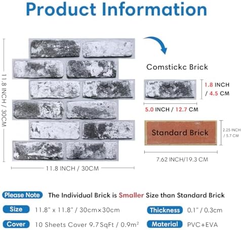 COMSTICKC 3D Faux Brick Wall Panels Peel and Stick - Image 4