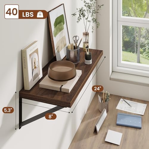 Deep Wall Shelves 24"W x 8"D Engineered Wood Floating Shelves - Image 3