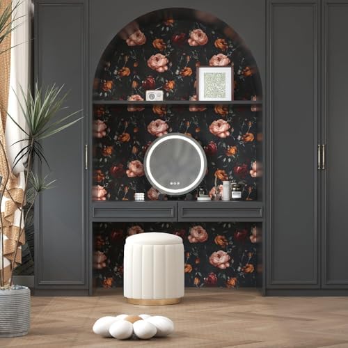 Laatse Gothic Black Orange Rose Floral Wallpaper Peel and Stick 17.5"x118" - Image 5