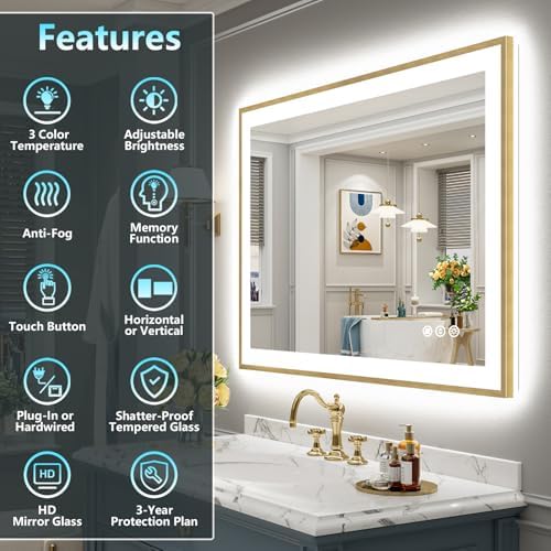 30x36 Gold LED Bathroom Mirror - Image 2