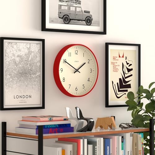 JONES CLOCKS® Studio Clock | Modern Round wall Clock | 12" | Red | Easy to Read - Image 4