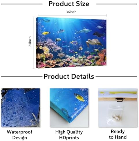 DUOHUTRA Sea Turtle Canvas Wall Art Colorful Fish Coral Painting Blue Ocean - Image 4