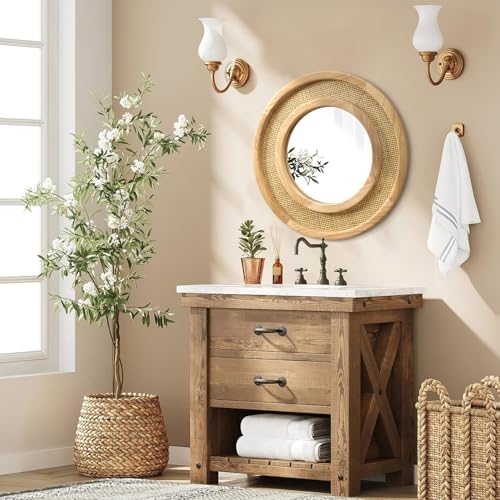 JJUUYOU Wooden Mirror Circle Mirrors - Image 7