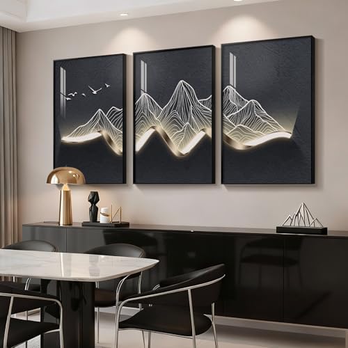 Large Framed Modern Mountain Wall Art, 3 Piece, 24x36 In - Image 4