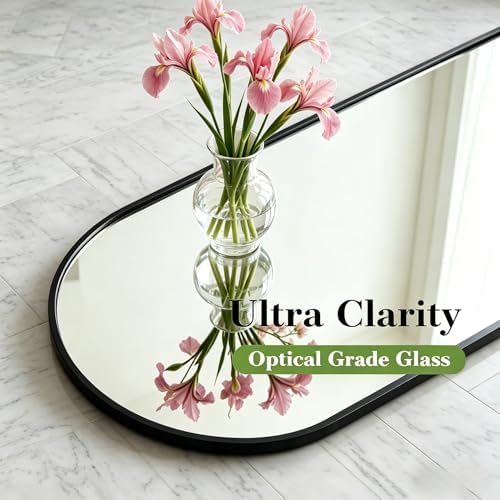 14" x 48" Arched Full Length Mirror Black Frame Over Door & Wall Mounted - Image 3