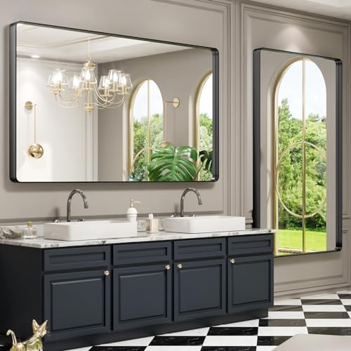 LOAAO 60X30 Inch Black Bathroom Mirror Metal Framed - Image 3