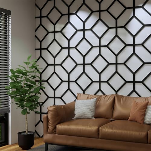 Decorative Modular Fretwork 3D Wall Panels, Cross Grid Black by Unknown