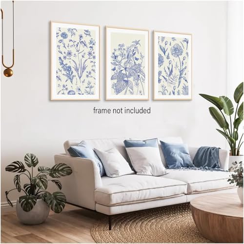 LYPHNX Blue White Chinoiserie Floral Poster Wall Art Navy Watercolor Flower - Image 3