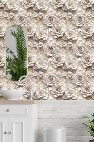 Peel and Stick Wallpaper Beige Rose Floral Modern Decor - Image 3