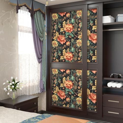 BOKEBEVE Floral Wallpaper Peel and Stick Vintage Black Orange 17.5 x 118In - Image 4