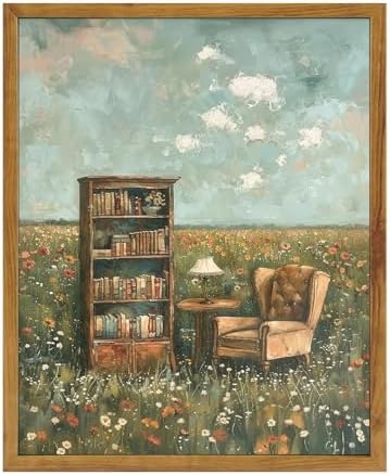 KBKBART Framed Reading Wall Art Whimsical Book Lover Canvas Painting 8x10in by KBKBART