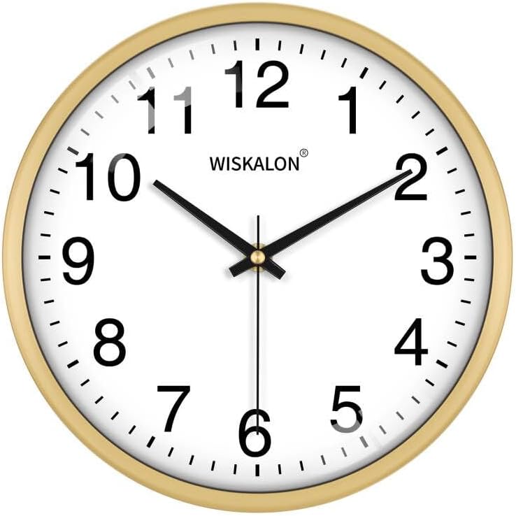 10in Silent Gold Wall Clock Battery Operated Modern Kitchen Horloge Murale by WISKALON