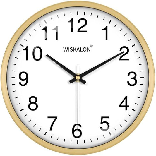 WISKALON 10 inch Wall Clock, Silent Non-Ticking Elegant Golden Frame Clock by WISKALON