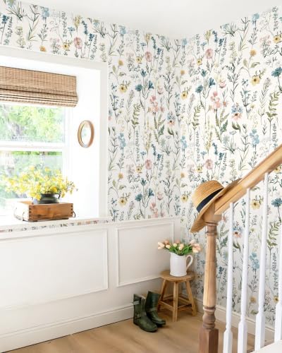Dimoon Boho Peel and Stick Wallpaper Beige Floral Contact Paper 17.3x78.7in - Image 3