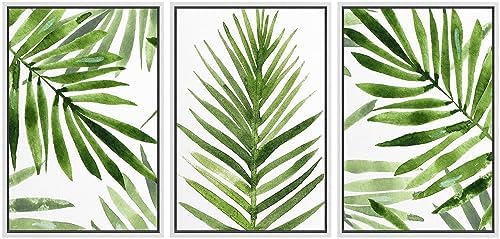 MUDECOR Framed Canvas Print Wall Art Green Tropical Palm Leaf Prints, by MUDECOR
