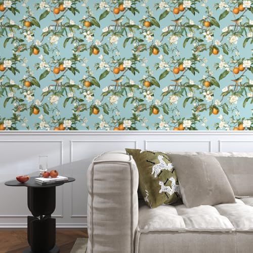 Laatse Vintage Blue Bird Floral Botanical Wallpaper 17.5"x118" - Image 5
