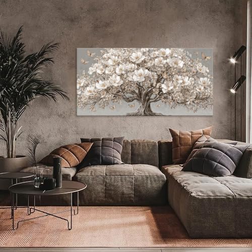 White Magnolia Tree Butterfly Canvas Wall Art Decor - Image 5