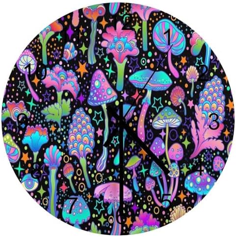 Botanical Wall Clock 12 Inch Silent Non Ticking Clock Wooden, Psychedelic by LOMADIA