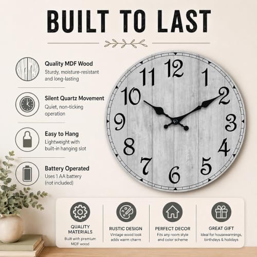 10 Inch Wall Clock, Silent Battery Operated Analog Clock - Image 2