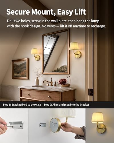 PUSU Motion Sensor Gold H9.6 inch Wall Sconces Set of 2, Small Wall Lamps - Image 4