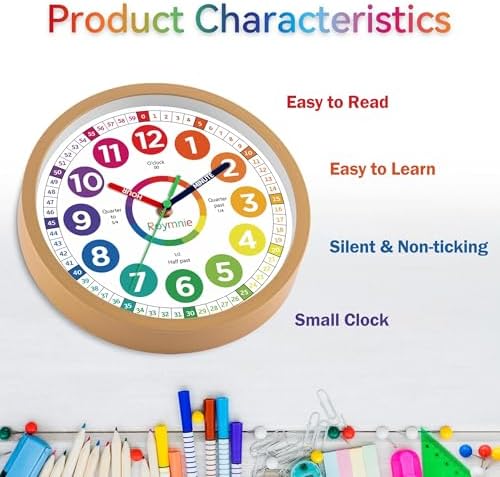 Roymnie Wall Clock for Kids Learning Battery Operated Teaching Silent 8" - Image 6