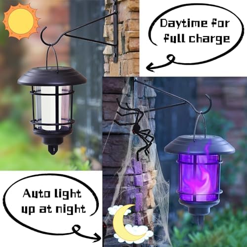 Dynaming Solar Purple Flame Wall Lanterns, Outdoor Halloween Hanging Lights - Image 3
