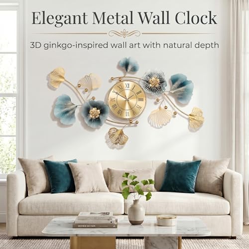 47" 3D Ginkgo Leaf Metal Wall Clock - Image 2