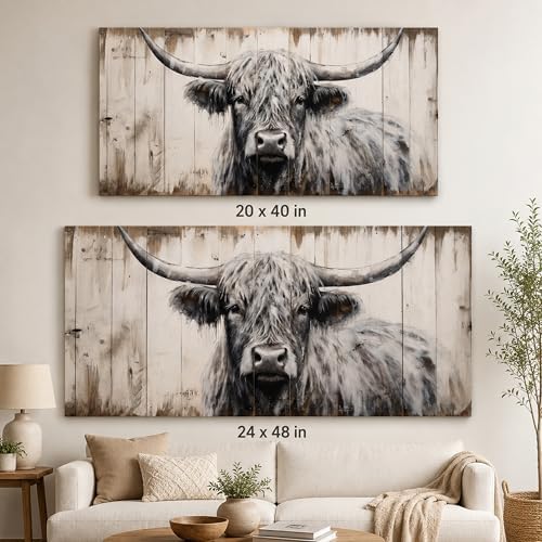 Large Highland Cow Canvas Wall Art, 24x48 Inch - Image 4