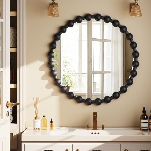 Easly Round Mirror for Wall, 24 Inch Black Beaded Frame Decorative Vanity Mirror - Image 3