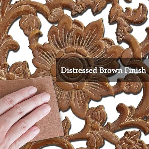 WREVERW Rustic Boho Arched Wood Wall Art, Hand-Carved Floral Panel - Image 4