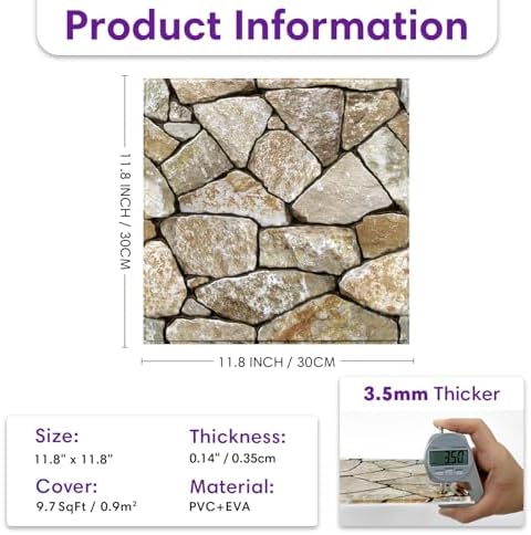 3D Peel and Stick Faux Stone Wall Panels 11.8" x 11.8" 10-Pack - Image 5