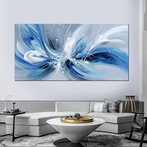 Blue White and Gray Abstract Canvas Wall Art - Image 4