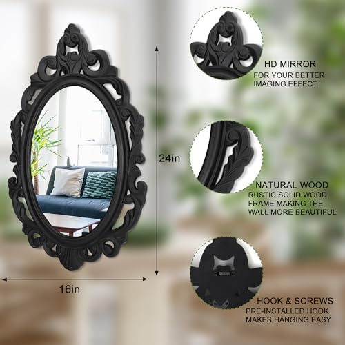 Rustic Vintage Wooden Hanging Oval Mirror - Image 2