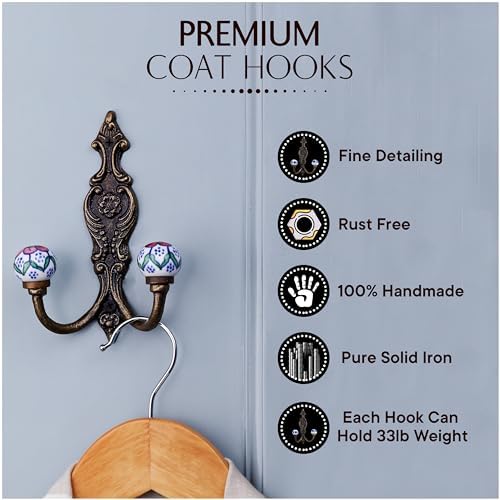 Indian Shelf 6-Pack Multicolor Ceramic Double Wall Coat Hooks - Image 6