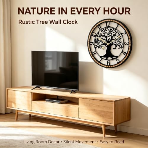 Large Wall Clock for Living Room Decor Tree of Life Metal Wall Art, Non-Ticking - Image 5