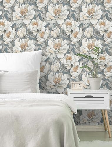 Safiyya Peel and Stick Wallpaper Grey and White Floral Contact Paper Peel and - Image 3