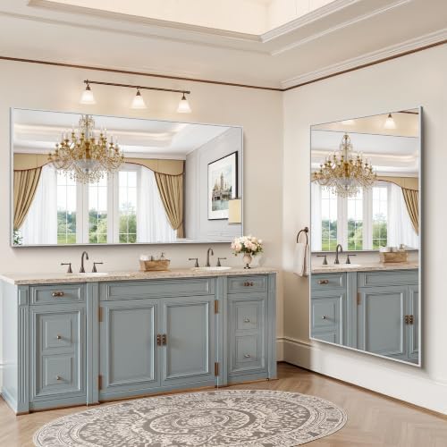 YIROMAN Bathroom Mirror 66"x36", Brushed Silver Bathroom Mirror - Image 5