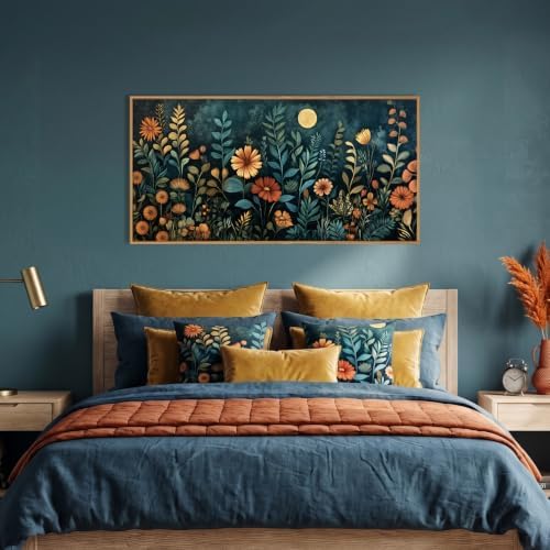 Moody Blue Floral Botanical Framed Canvas Wall Art Set-40"x20"x1 - Image 4