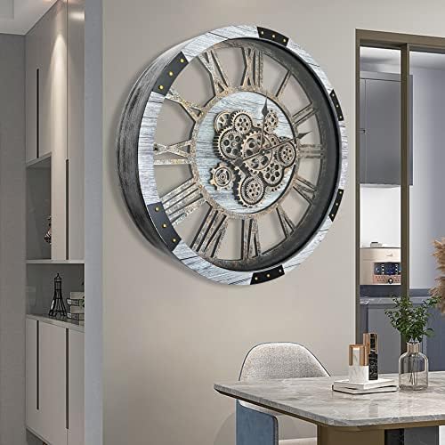 24" Large Wall Clock with Moving Gears, Oversize Vintage Industrial Rustic - Image 6
