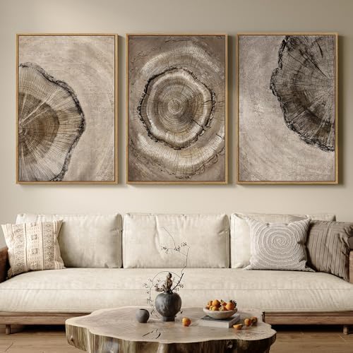 Large Framed Vintage Neutral Tree Ring Wall Art by Cuspin