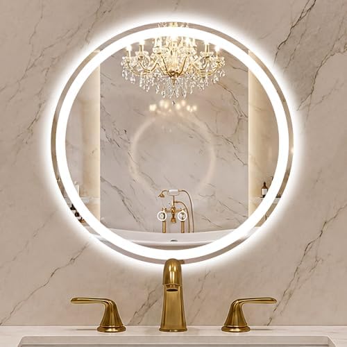 Round LED Bathroom Mirror with Lights, 20 Inch Circle Lighted Vanity Mirror by FICTOR