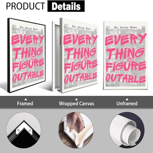 Every Thing Is Figure Outable Wall Art Retro Newspaper Pink Font Canvas Poster - Image 2
